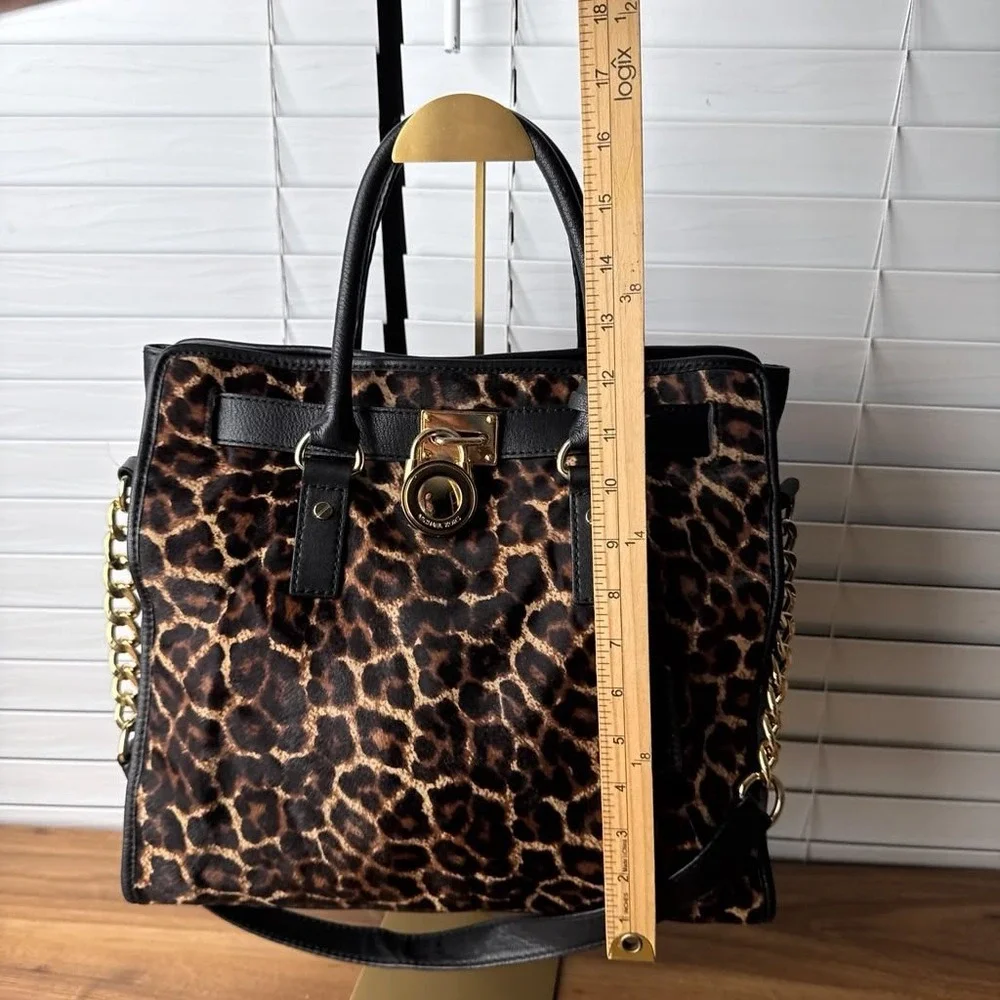 Michael Kors Hamilton Limited Edition Large Leopard Print Hair Calf Tote Black